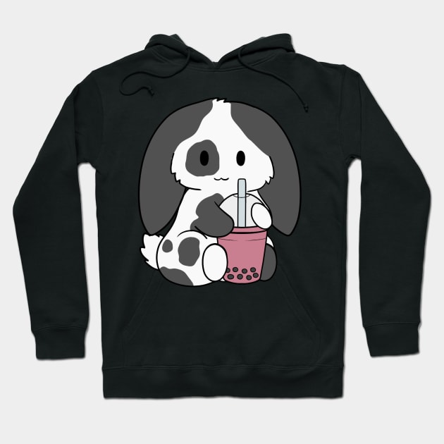 Spotted Black Bunny Strawberry Bubble Tea Hoodie by BiscuitSnack